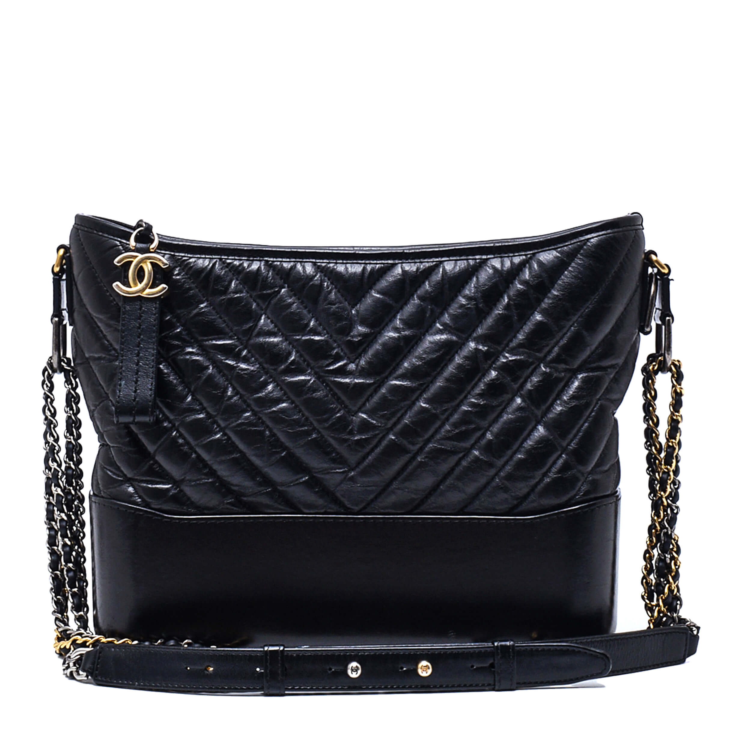 Chanel - Black Quilted Distressed Leather Small Gabrielle Bag